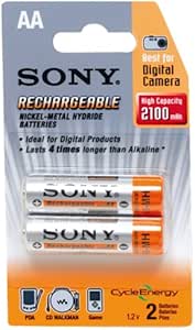 Sony NH-AA-B2E AA 2500 mAh Ni-MH Rechargeable Batteries: 2-Pack — main product image