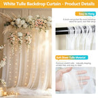 Chesjin White Sheer Tulle Backdrop Curtain with Fairy Lights