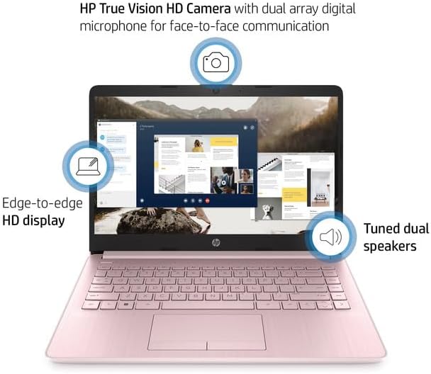 HP Premium 14" HD Laptop - Intel Quad-Core, 8GB RAM, 576GB SSD, Windows 11 - Pink