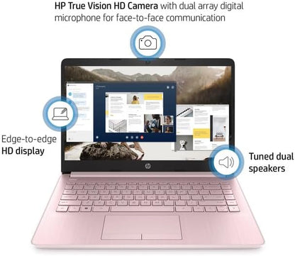HP Premium 14" HD Laptop - Intel Quad-Core, 8GB RAM, 576GB SSD, Windows 11 - Pink