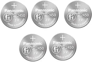 Panasonic CR2450 3V Lithium Coin Cell Battery 5-Pack