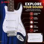 Pyle Blue Burst ST-Style Electric Guitar Starter Kit with Amp