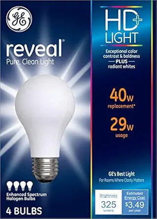 GE Reveal HD+ A19 Halogen Bulb - Soft White — main product image