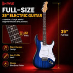 Pyle Blue Burst ST-Style Electric Guitar Starter Kit with Amp