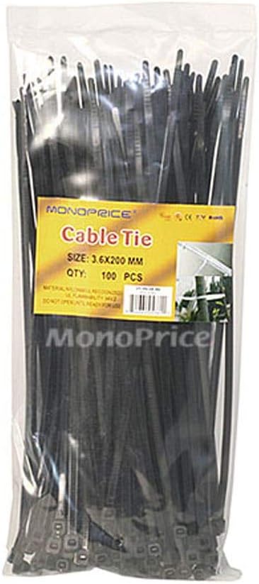Monoprice 105761 Cable Tie 8 inch Black 100-Pack
