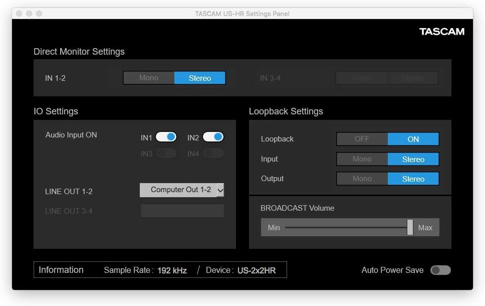 Tascam US2X2HR USB Audio Interface for Recording