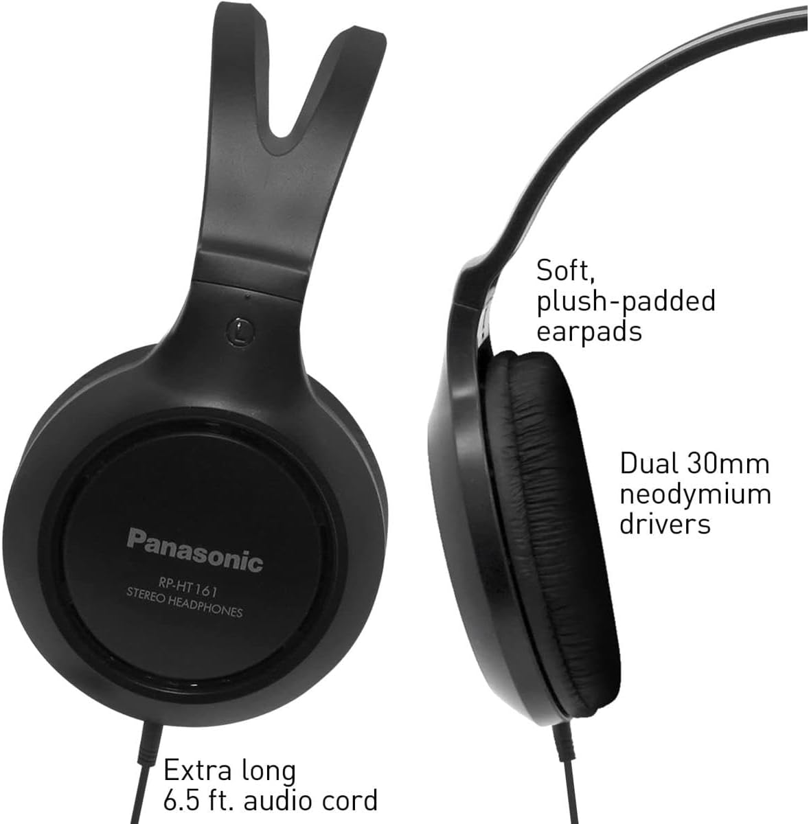 Panasonic RP-HT161-K Over-Ear Wired Headphones Extra Bass