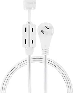 GE 50360 6 Ft 3-Outlet Flat Plug Extension Cord - White