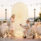HANGING BULBS Beige Waterfall Draped Arch Backdrop Cover