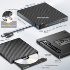 Kadlun 8-in-1 External USB 3.0 CD/DVD Drive with Card Reader