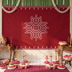 Fanfanwin Red Indian Pooja Backdrop, 8 x 5 ft Traditional Banner