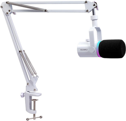 FEELWORLD PM1 XLR USB Dynamic Microphone Boom Arm White