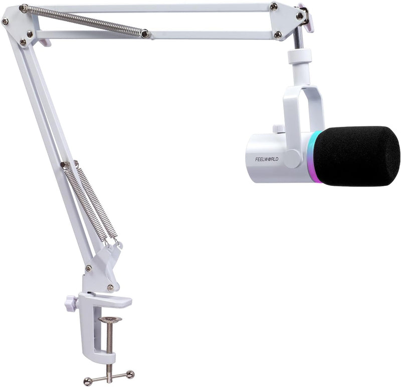FEELWORLD PM1 XLR USB Dynamic Microphone Boom Arm White — main product image
