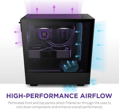 NZXT H5 Flow Compact ATX Case - High Airflow, Black
