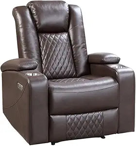 Lexicon Brown Faux Leather Power Reclining Chair - Headrest & Storage