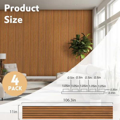 RITOLLO Fluted Wood Slat Acoustic Wall Panels, 4 Pack