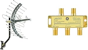 GE Outdoor TV Antenna Long Range 4K HDTV with 4-Way Splitter