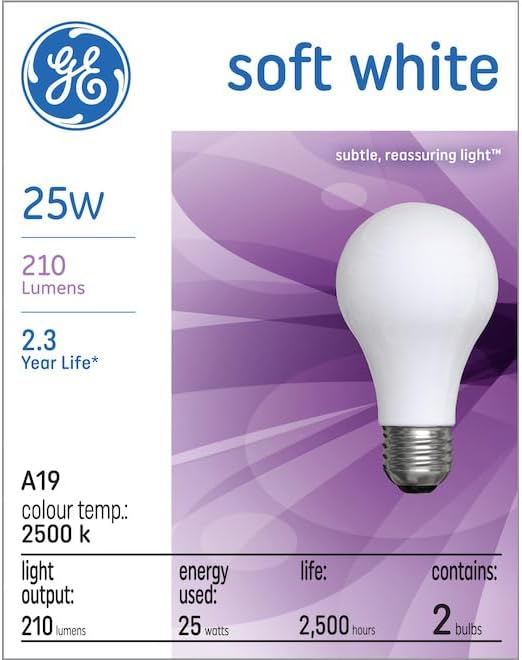 GE Bulb SFTWHT 25A/W PK2 25-Watt Soft White Light Bulbs