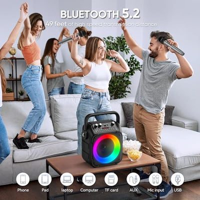 CYY Portable Karaoke Machine with 2 Wireless Microphones