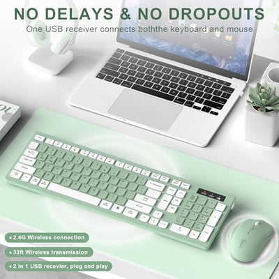 RECCAZR Silent Full-Size Wireless Keyboard and Mouse Combo