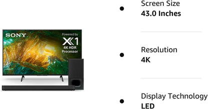 Sony X800H 43-Inch 4K UHD Smart TV Soundbar Bundle