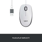 Logitech 910-005004 M100 Wired USB Mouse White
