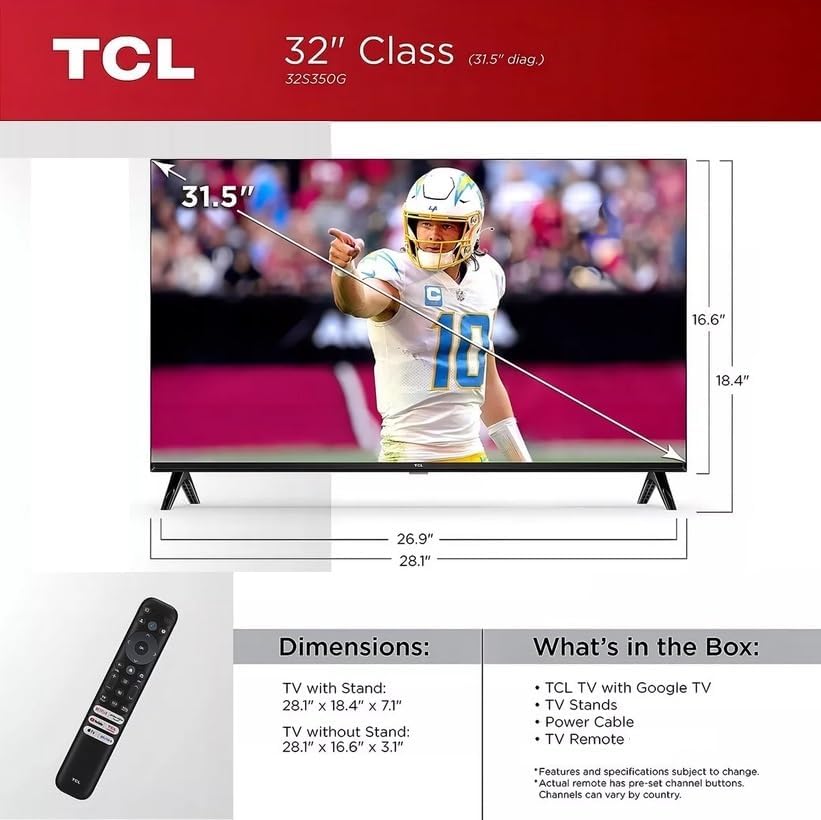 TCL 32S250G 32" 720p HD LED Google Smart TV (Renewed)