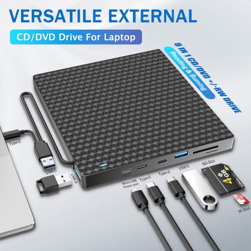 Kadlun 8-in-1 External USB 3.0 CD/DVD Drive with Card Reader — main product image