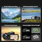 LICAEVEY 8K Video Camcorder with Touch Screen and LED Light
