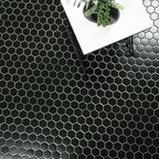 MSI AMZ-MD-00556 Black Hexagon Porcelain Mosaic Tile Backsplash