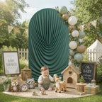 HANGING BULBS Hunter Green Waterfall-Draped Arch Backdrop Cover