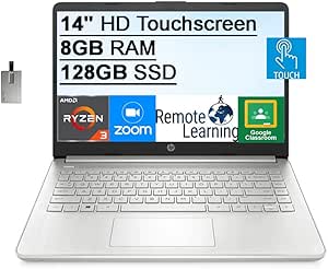 HP HD Touchscreen Ryzen 3 Laptop with USB Card — main product image