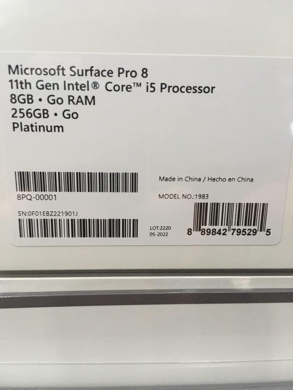 Microsoft 8PQ-00001 Surface Pro 8: 13" Touchscreen, i5, 8GB, 256GB (No Keyboard)