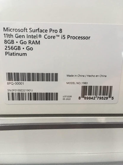 Microsoft 8PQ-00001 Surface Pro 8: 13" Touchscreen, i5, 8GB, 256GB (No Keyboard)
