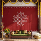 Fanfanwin Red Indian Pooja Backdrop, 8 x 5 ft Traditional Banner