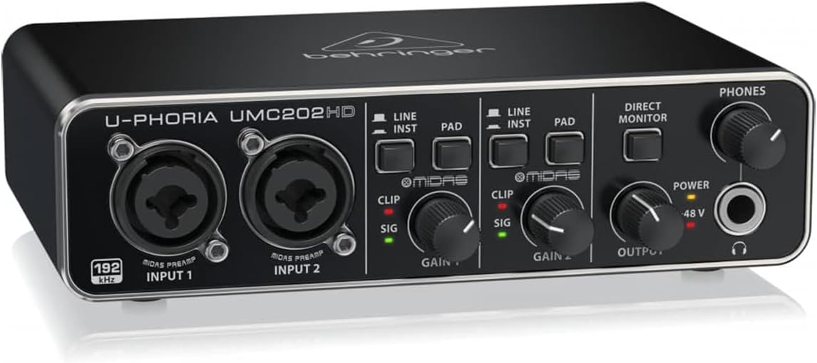 Behringer UMC202HD U-PHORIA USB Audio Interface with MIDAS Preamps