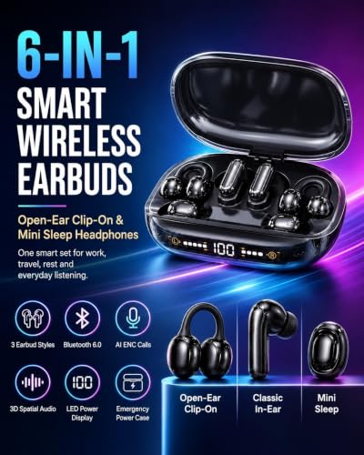 Gftrbn 6-in-1 Open-Ear Clip-On Wireless Earbuds — main product image