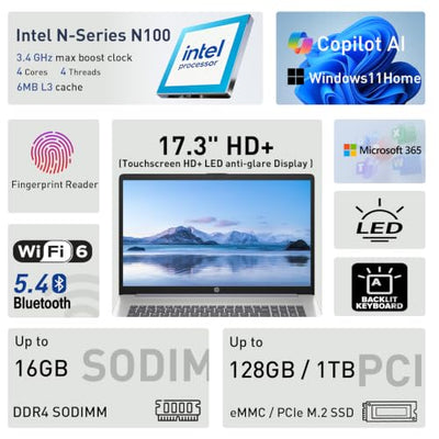 HP 17.3" Touchscreen Laptop with Intel N100 and Windows 11