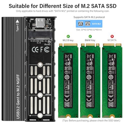 NICEKEY Aluminum M.2 SATA NGFF SSD Enclosure, USB 3.2 Gen 1
