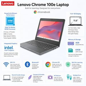 Lenovo 11.6" IPS Chromebook with Intel N150 Processor