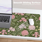 Niniubye Pink Retro Floral Desk Mat and Gaming Mouse Pad