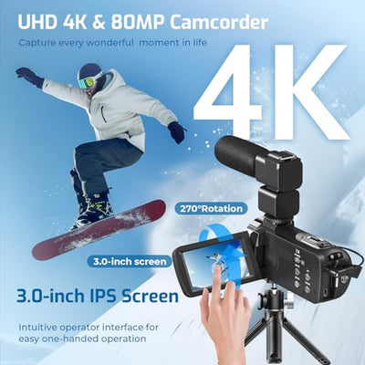 THPACIP 4K UHD Vlogging Camcorder with Stabilizer and Mic