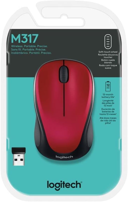 Logitech 910-002893 M317 Wireless Mouse Red USB Receiver