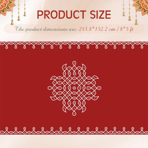 Fanfanwin Red Indian Pooja Backdrop, 8 x 5 ft Traditional Banner — main product image