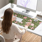Niniubye Pink Retro Floral Desk Mat and Gaming Mouse Pad