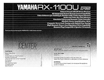 Misc RX-1100-U Yamaha Receiver Instruction Manual — main product image