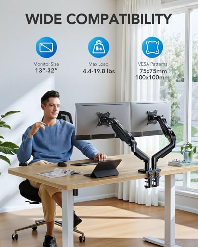 HUANUO FlowLift Full-Motion Dual Monitor Desk Mount