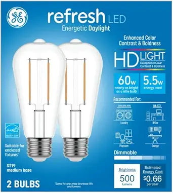 GE 93124196 Refresh LED Vintage Bulb 60W Equivalent 2pk