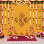 Fanfanwin Yellow Indian Pooja Backdrop, 8 x 5 ft Extralarge