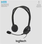 Logitech 981-000612 H111 Wired Stereo Headset Noise Cancelling Mic